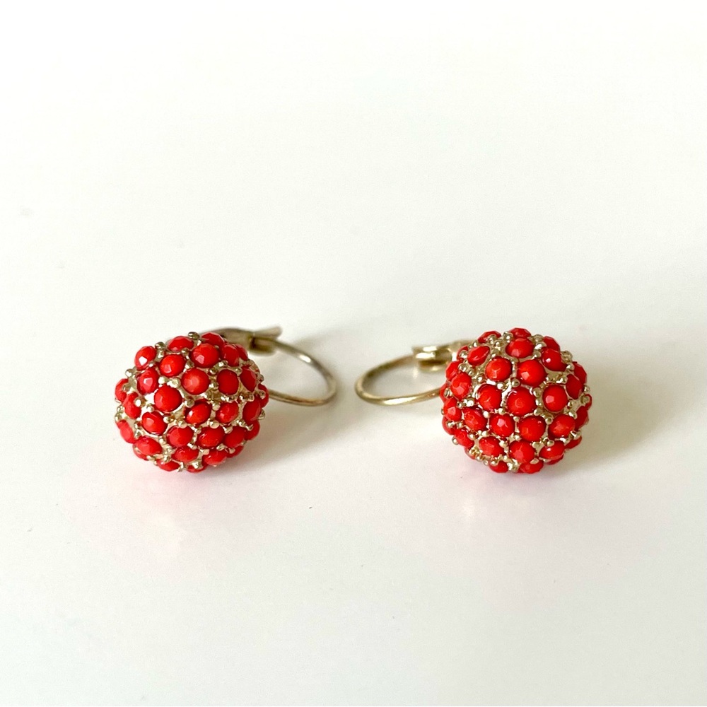 60s Bead Ball Clip On Earrings, Coral 1/2”
